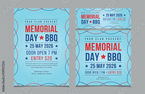 Set of BBQ Invitation for memorial day, memorial day barbeque invitation, flyer and facebook cover vector illustration eps 10
