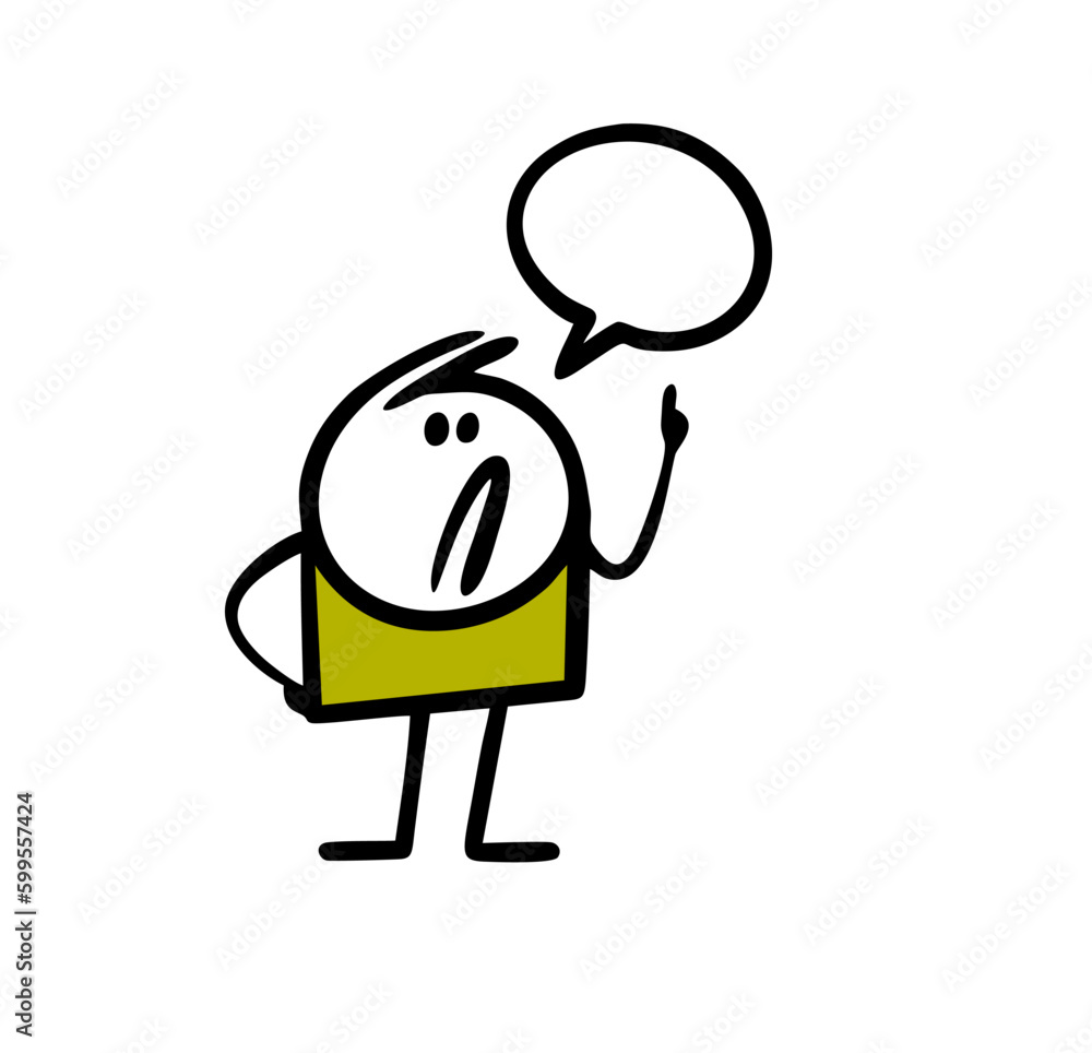 Funny stickman pointing up with finger and comics talking bubble. Funny stickman pointing up with finger and comics talking bubble.