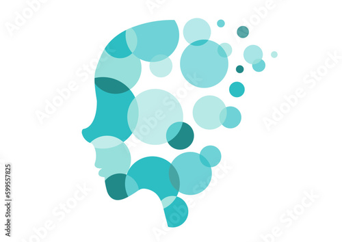 Round shapes cartoon like side profile head of a young child or person with bubbles