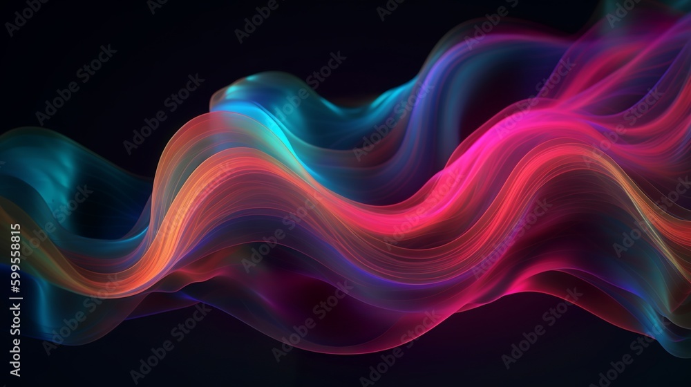 Abstract fluid holographic neon curved wave in motion, Colorful background, 3D render, Generative AI Abstract fluid holographic neon curved wave in motion, Colorful background, 3D render, Generative AI