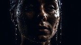 Close up of the face of a beautiful   woman covered with water drops