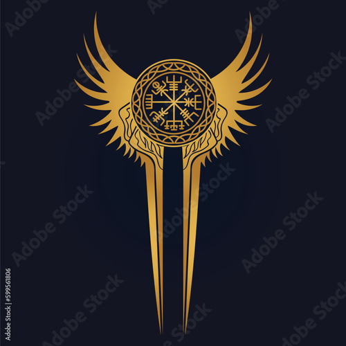 golden Aegishjalmur viking helm of awe runes vector	
