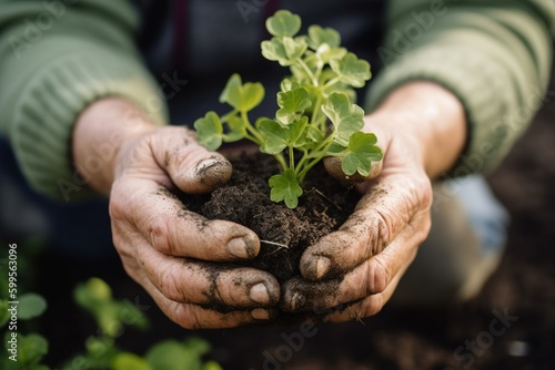 hands holding seedling