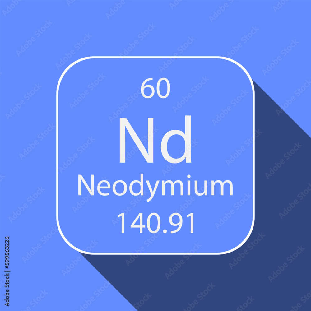 Neodymium symbol with long shadow design. Chemical element of the periodic table. Vector illustration. Neodymium symbol with long shadow design. Chemical element of the periodic table. Vector illustration.