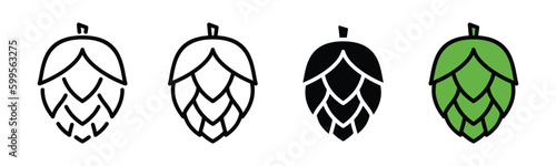 Hop icon vector. Hops icon in thin line, flat, and color style with editable stroke on white background. Beer and brewing sign and symbol. Vector illustration