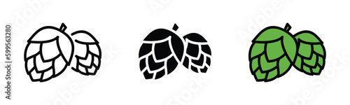 Hop icon vector. Hops icon in thin line, flat, and color style with editable stroke on white background. Beer and brewing sign and symbol. Vector illustration