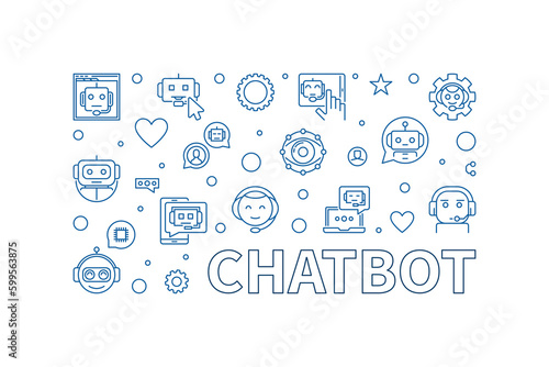 Chatbot outline horizontal banner. Chat Bot Technology Vector illustration