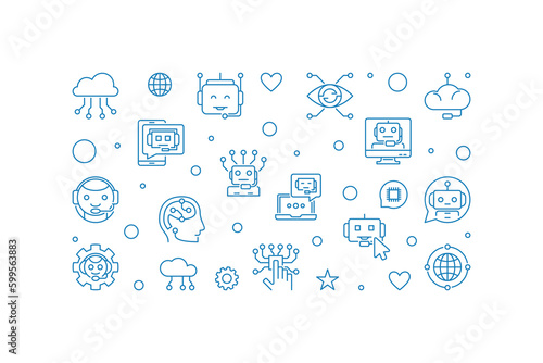 Chatbot concept line horizontal banner - Vector Chat Bot illustration