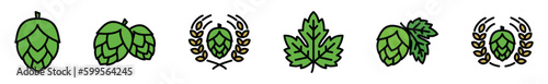 Hop icon vector set. Hops icon with wheat wreath and leaf in color style with editable stroke on white background. Beer and brewing sign and symbol. Vector illustration