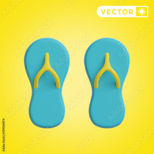 sandals 3D vector icon set, on a yellow background