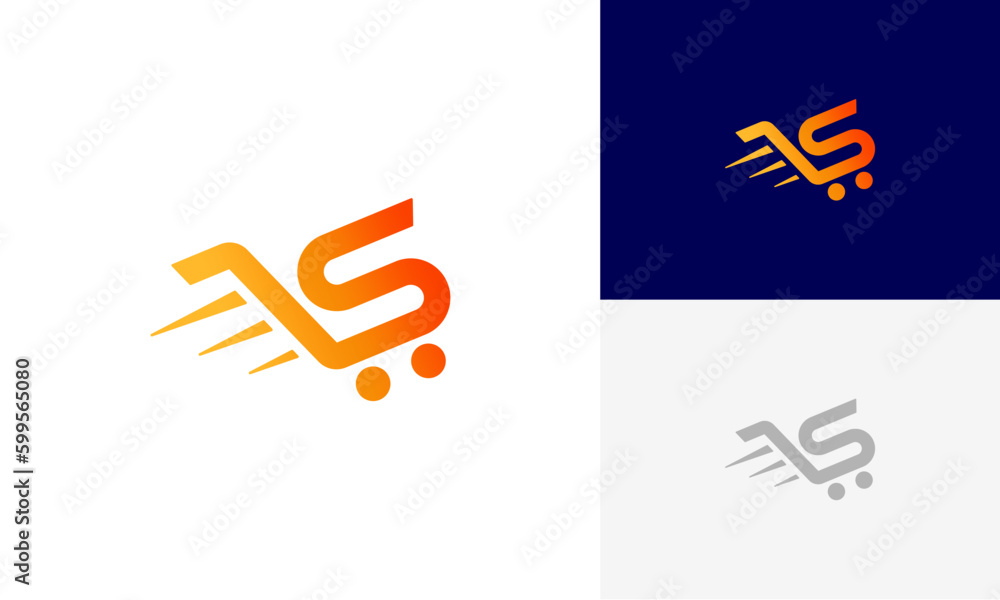 Obraz premium Initials S with fast shoping cart logo design vector