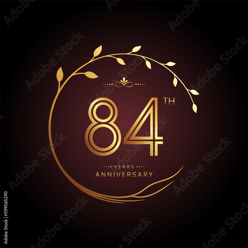 84th anniversary logo with golden number for celebration event, invitation, wedding, greeting card, banner, poster, and flyer Golden tree vector design