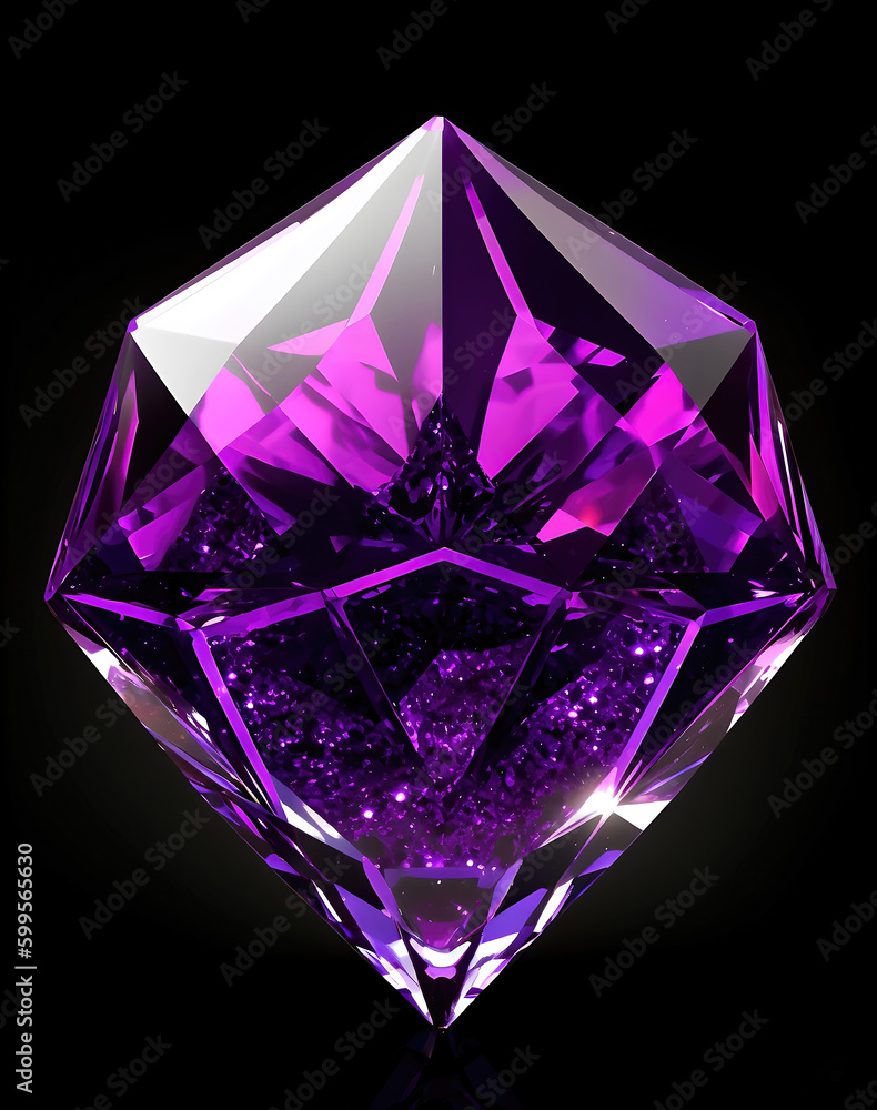 Beautiful purple gemstone isolated on black background, shiny sparkling crystal illustration. generative Ai. Beautiful purple gemstone isolated on black background, shiny sparkling crystal illustration. generative Ai.