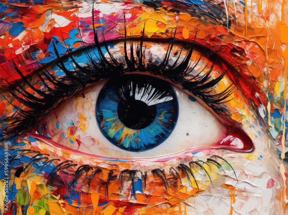Eye-Catching Color A Textured Impressionist Painting of a Colorful Eye, Created with Vibrant Palette (Generative AI)