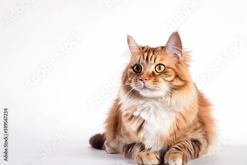 cute orange cat isolated on white created with Generative AI technology