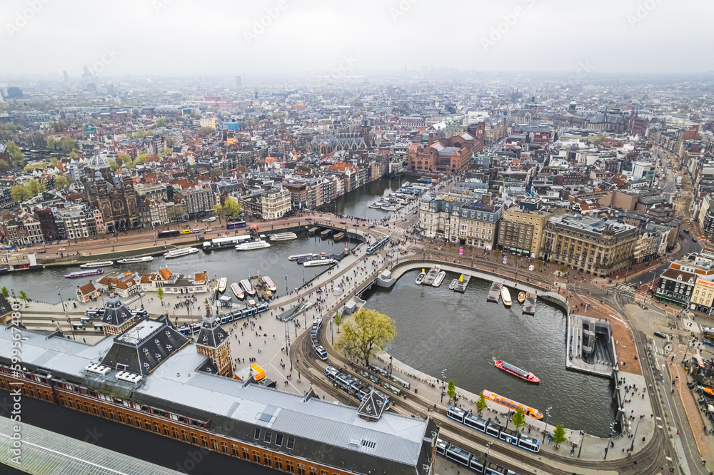 life in Amsterdam, magnificent aerial view of the city center. High quality photo
