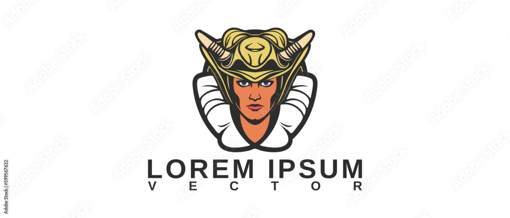 Obraz premium Vector portrait of a metrosexual in a strange headdress with horns and a light frill. Inscription, lorem ipsum. White isolated background.
