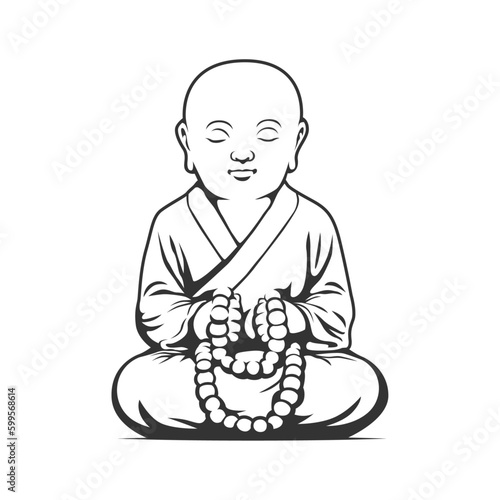 illustration A black and white drawing of a monk with a rosary in his hands 