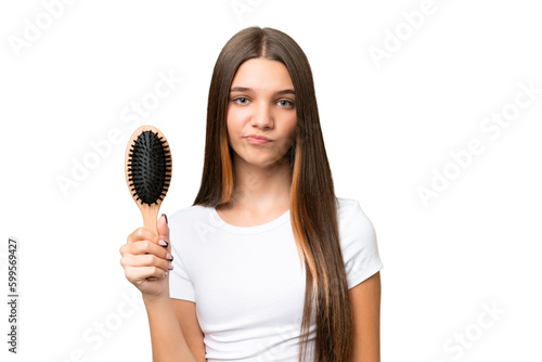 Teenager caucasian girl with hair comb over isolated background with sad expression