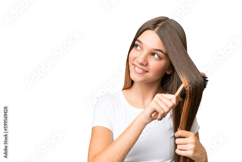 Canvas Print Teenager caucasian girl with hair comb over isolated background
