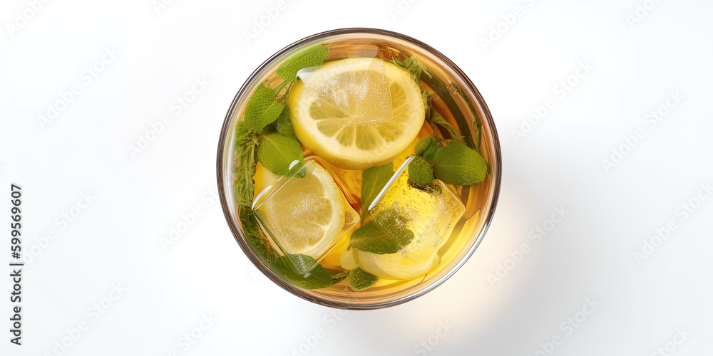 top view of iced tea with ice cube isolated on white created with Generative AI technology top view of iced tea with ice cube isolated on white created with Generative AI technology