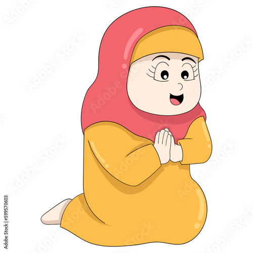 friendly islamic girl is sitting saying salam