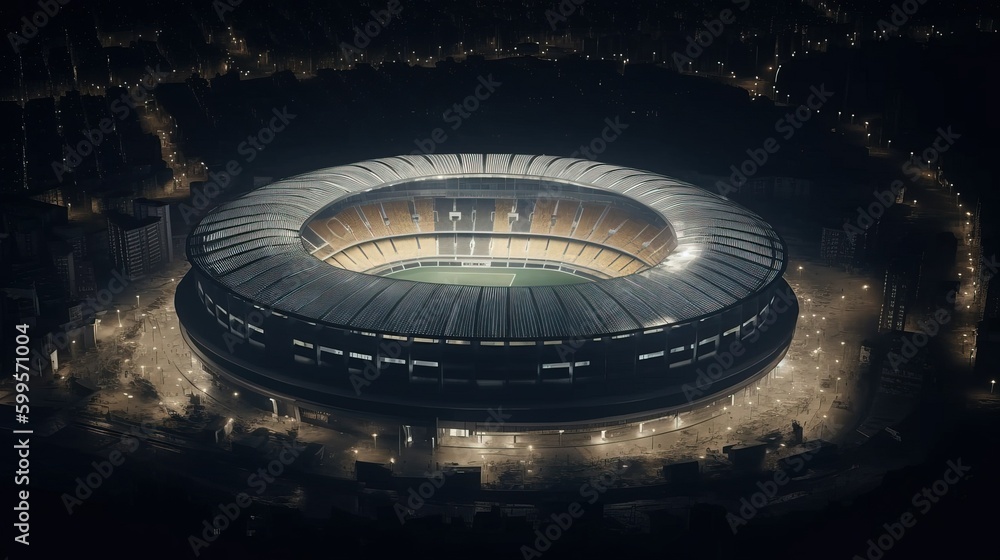 Football arena, with bright lights on. Generative Ai