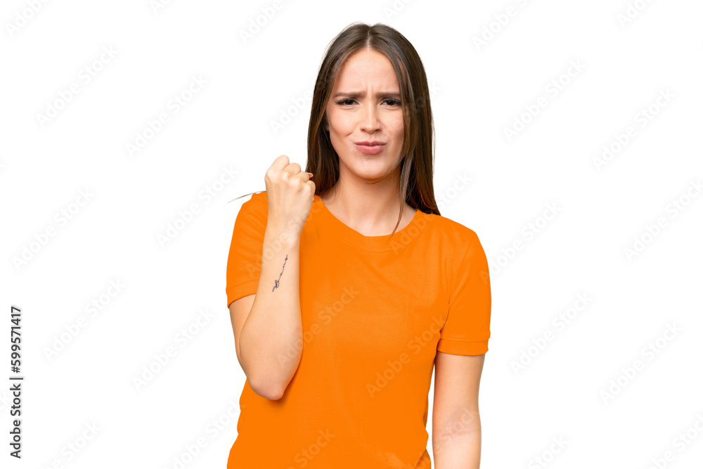 Young pretty caucasian woman over isolated background with unhappy expression Young pretty caucasian woman over isolated background with unhappy expression