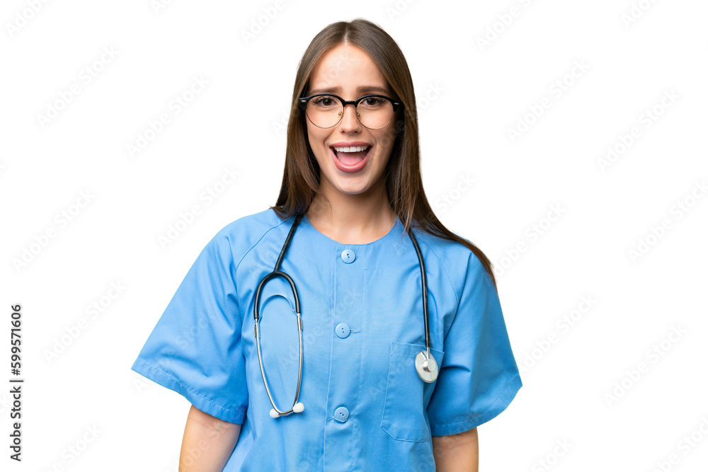 Young nurse caucasian woman over isolated background with surprise facial expression Young nurse caucasian woman over isolated background with surprise facial expression