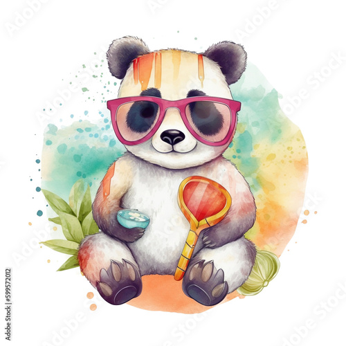 Cute Panda Summertime Watercolor Png Art For Sublimation Design  Generative AI