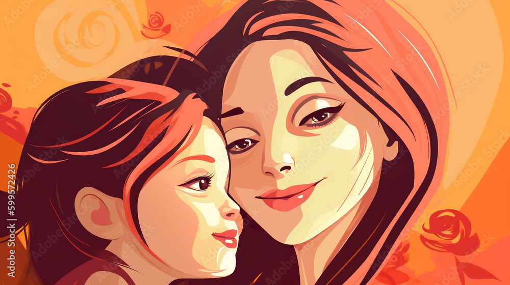 Mother's day illustrations. Tender moments between mothers and children. Mother with his children. Images generated by AI.