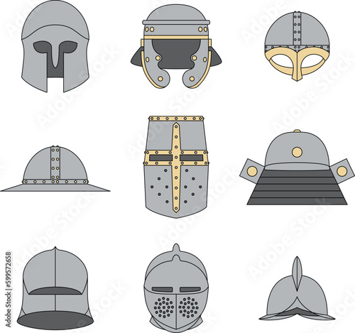 Set of colored warrior Helmets