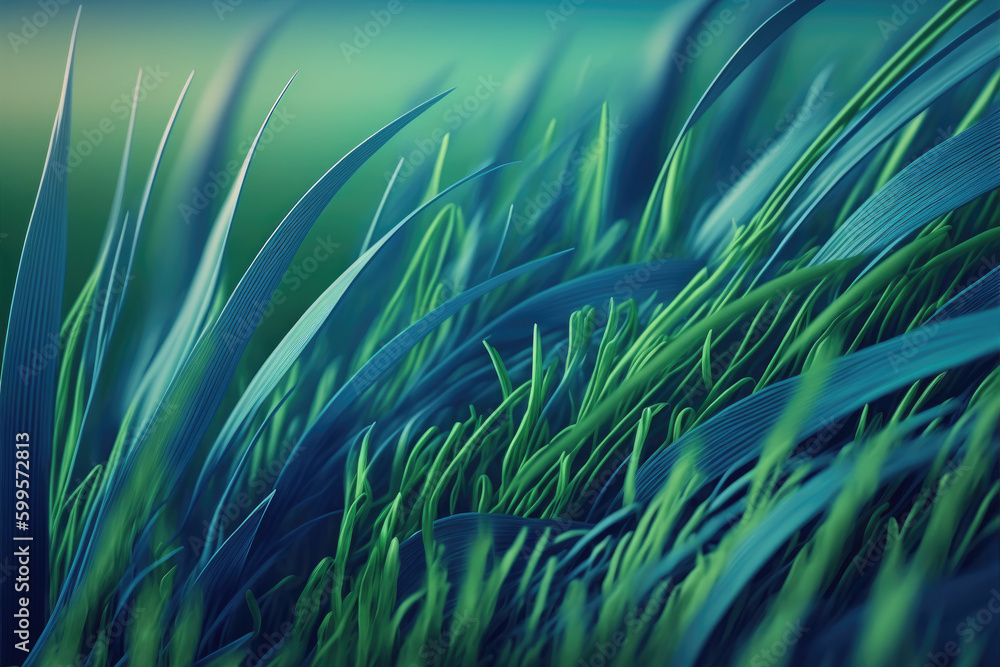 abstract green and blue grass created with Generative AI technology