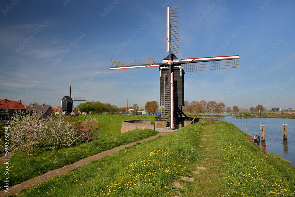 Windmills at Heusden, North Brabant, Netherlands, a fortified city located 19km far from Hertogenbosch