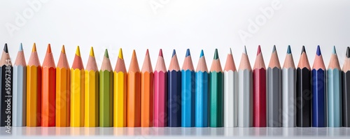 Row of colored pencils isolated on white background with copy space. Art funding generative ai illustration
