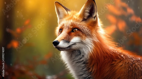 A portrait of a red fox in the forest. Generative AI 