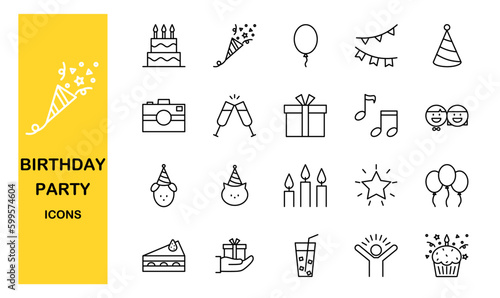 Set of birthday icons, vector illustration
