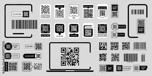 Scan me qr code collection. Set of black qr code collection