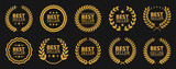Best seller emblem with laurel wreath. Best seller award badges collection. Set of best seller label