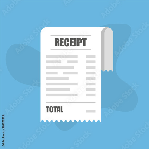 Paper receipt check in a flat design. Receipt bill icon. Paper check receipt photo