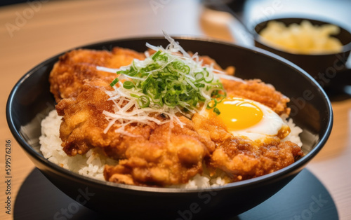 japanese food Katsudon Pork Cutlet Rice Bowl created with Generative AI technology