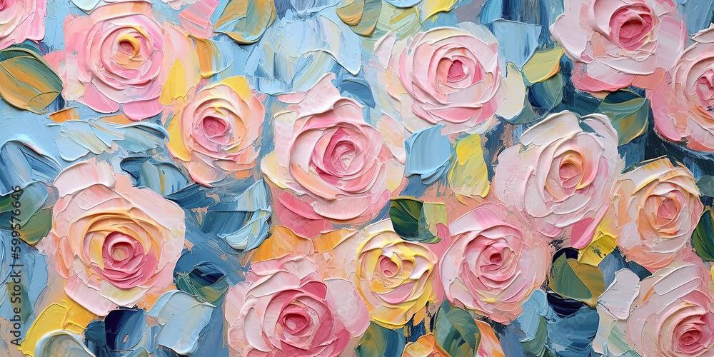 Rose garden oil painting texture made with generative AI Rose garden oil painting texture made with generative AI