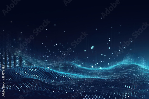 Fotobehang Waves of blue binary code seascape, data visualization abstract background