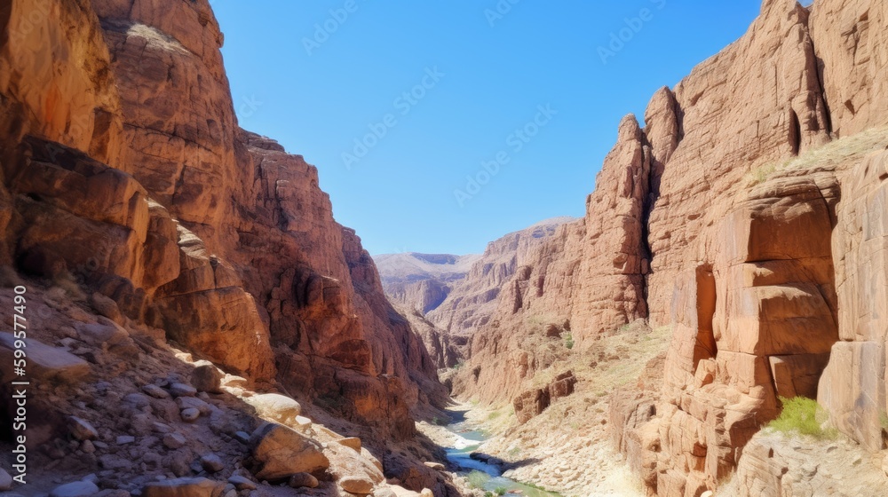 A stunning view of the canyon with rugged rock formations. Generative AI 
