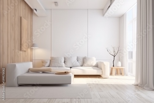 interior background lifestyle cushion comfortable concrete white simple three-dimensional grey living room. Generative AI.