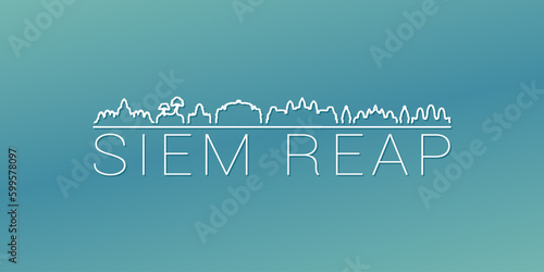 Krong Siem Reap, Cambodia Skyline Linear Design. Flat City Illustration Minimal Clip Art. Background Gradient Travel Vector Icon.