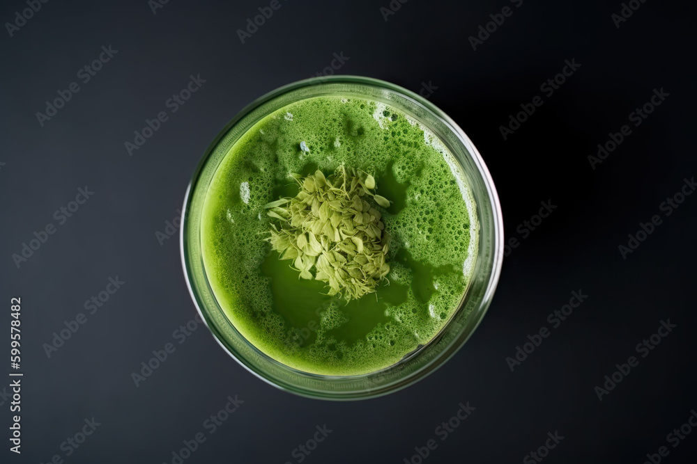 top view of ice matcha green tea isolated created with Generative AI technology top view of ice matcha green tea isolated created with Generative AI technology