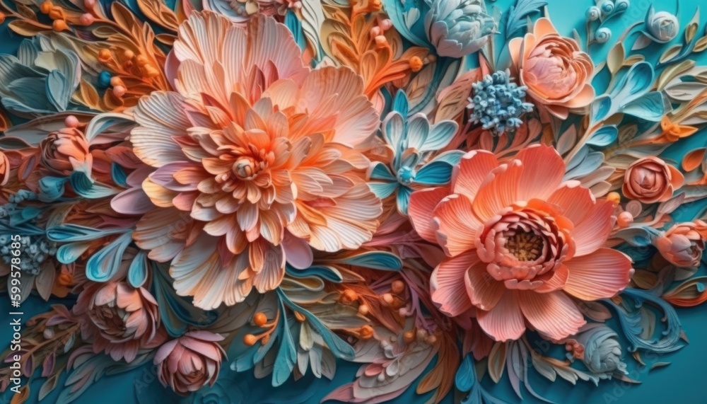 3d rendered, colorful 3d flowers. Creative Ai.