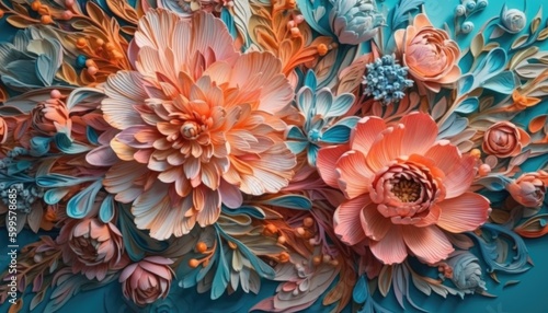 3d rendered  colorful 3d flowers. Creative Ai.