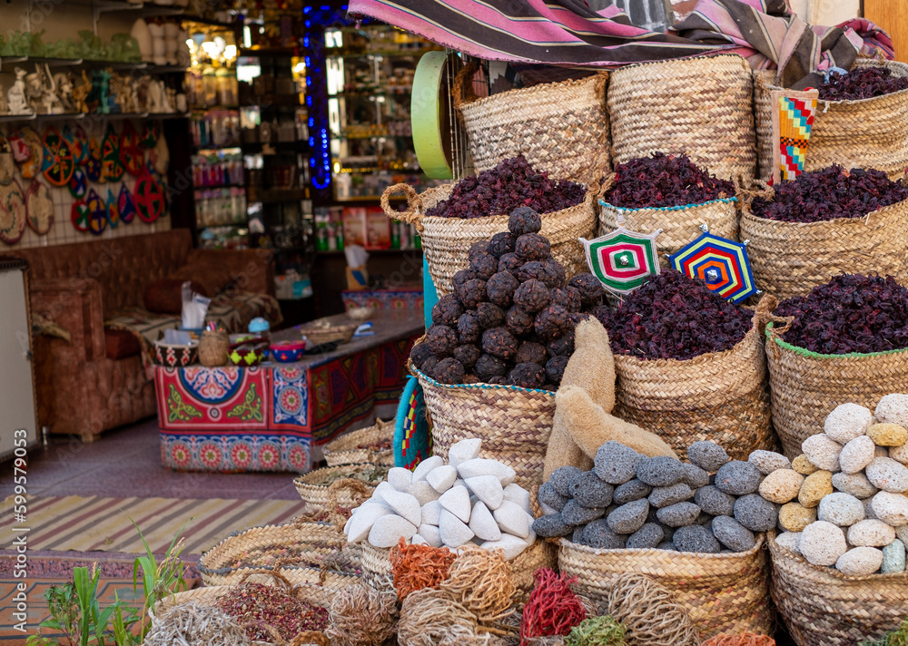 Market stall with different types of spices